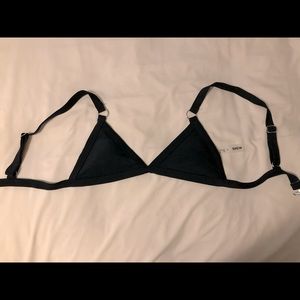 Black Triangle Bikini Top With Ring Detail - Small